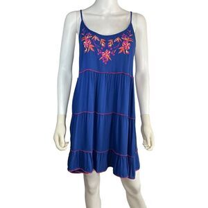 Wonderly Women’s Medium Blue Floral Tank Dress Sleeveless Knee Length Midi